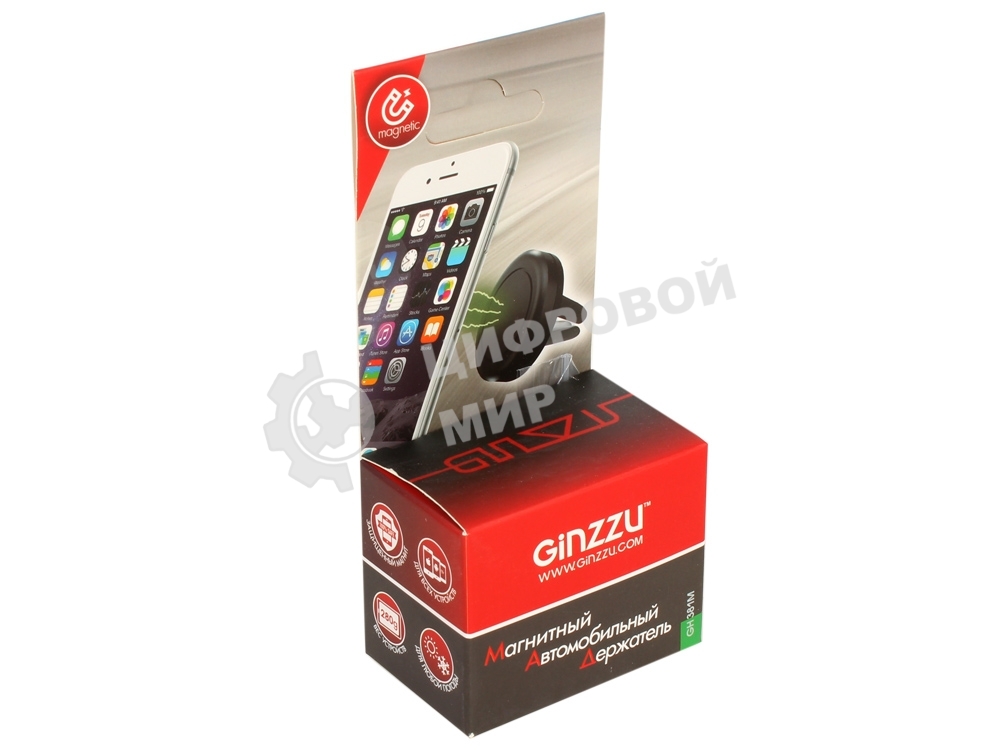 Автомобильный держатель Ginzzu GH-381M в вентиляционную решетку, универсальный, магнитный, черный