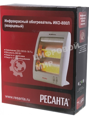 Обогреватель инфракрасный Ресанта ИКО-800Л, белый, кварцевый, 800 Вт, 8 м2 (67/5/9)