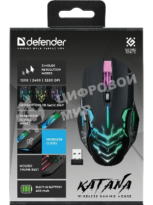 Мышь беспроводная Defender Katana GM-511 черный, 3200 dpi, радиоканал, USB, кнопки - 6