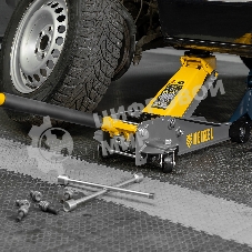 Домкрат гидравлический подкатной Denzel 3 т, 125-470 мм, быстрый подъем, проф.