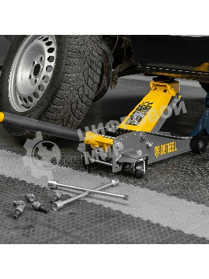 Домкрат гидравлический подкатной Denzel 3 т, 125-470 мм, быстрый подъем, проф.