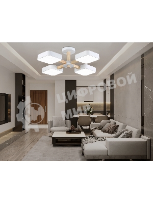 Светильник Ambrella light FL4879/4 WH/WD белый/дерево 72W 3000-6000K D610*160 (без ПДУ)