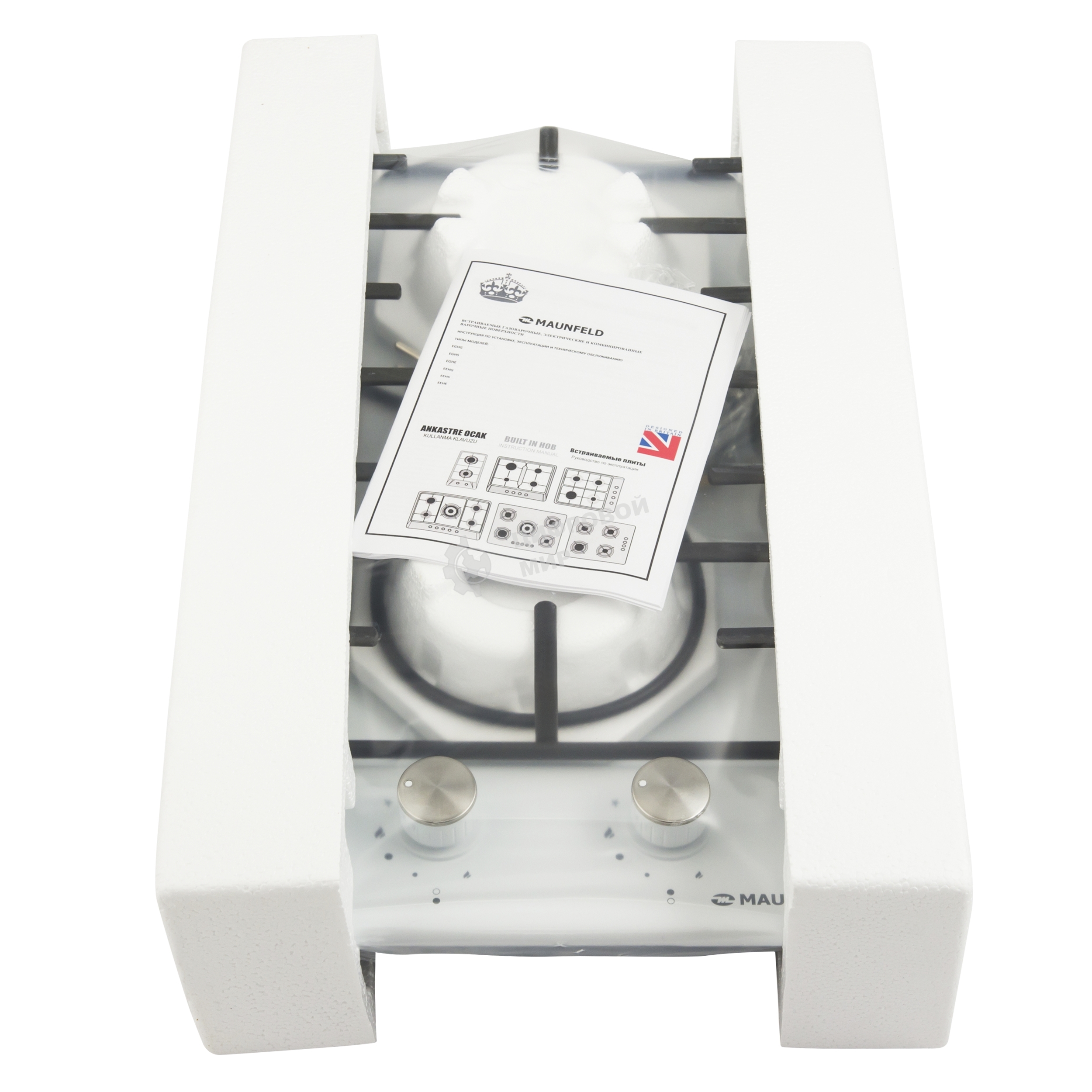 Газовая варочная панель Maunfeld EGHE.32.3EW/G, 2 конфорки, эмалированная сталь, белый