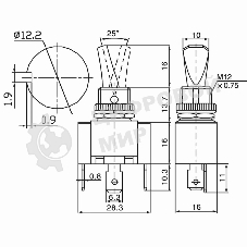 Тумблер Rexant 12V 30А (3c) ON-OFF однополюсный с красной LED подсветкой