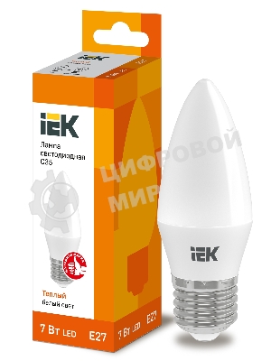 Лампа светодиодная IEK LLE-C35-7-230-30-E27 ECO C35 свеча 7Вт 230В 3000К E27