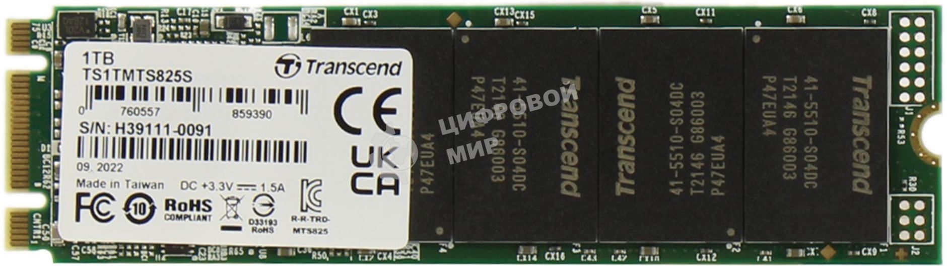 Накопитель SSD Transcend MTS825, 1TB, M.2 2280, SATA 3, R/W 550/500 Mb/s