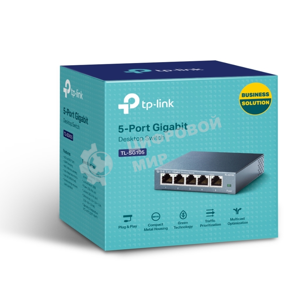 Коммутатор TP-Link SOHO TL-SG105 5-port Desktop Gigabit Switch, 5 10/100/1000M RJ45 ports, metal case