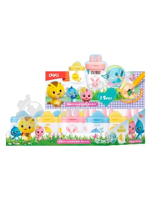 Точилка для карандашей ручная Deli ER01300, 1 отверстие, пластик, ассорти, дисплей