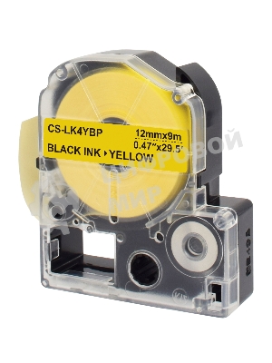 Картридж ленточный Cactus CS-LK4YBP черный шрифт, желтый фон (12 мм, 9 м) для Epson LW300/LW400/LW700/LW600P/LW1000P/K400/Z700/Z900