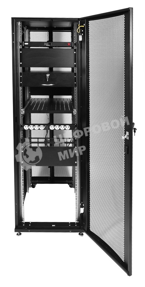 Шкаф серверный ПРОФ напольный 48U (600x1000) дверь перфор., задние двойные перфор., черный, в сборе (ШТК-СП-48.6.10-48АА-9005) (1 коробка)