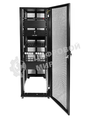 Шкаф серверный ПРОФ напольный 48U (600x1000) дверь перфор., задние двойные перфор., черный, в сборе (ШТК-СП-48.6.10-48АА-9005) (1 коробка)