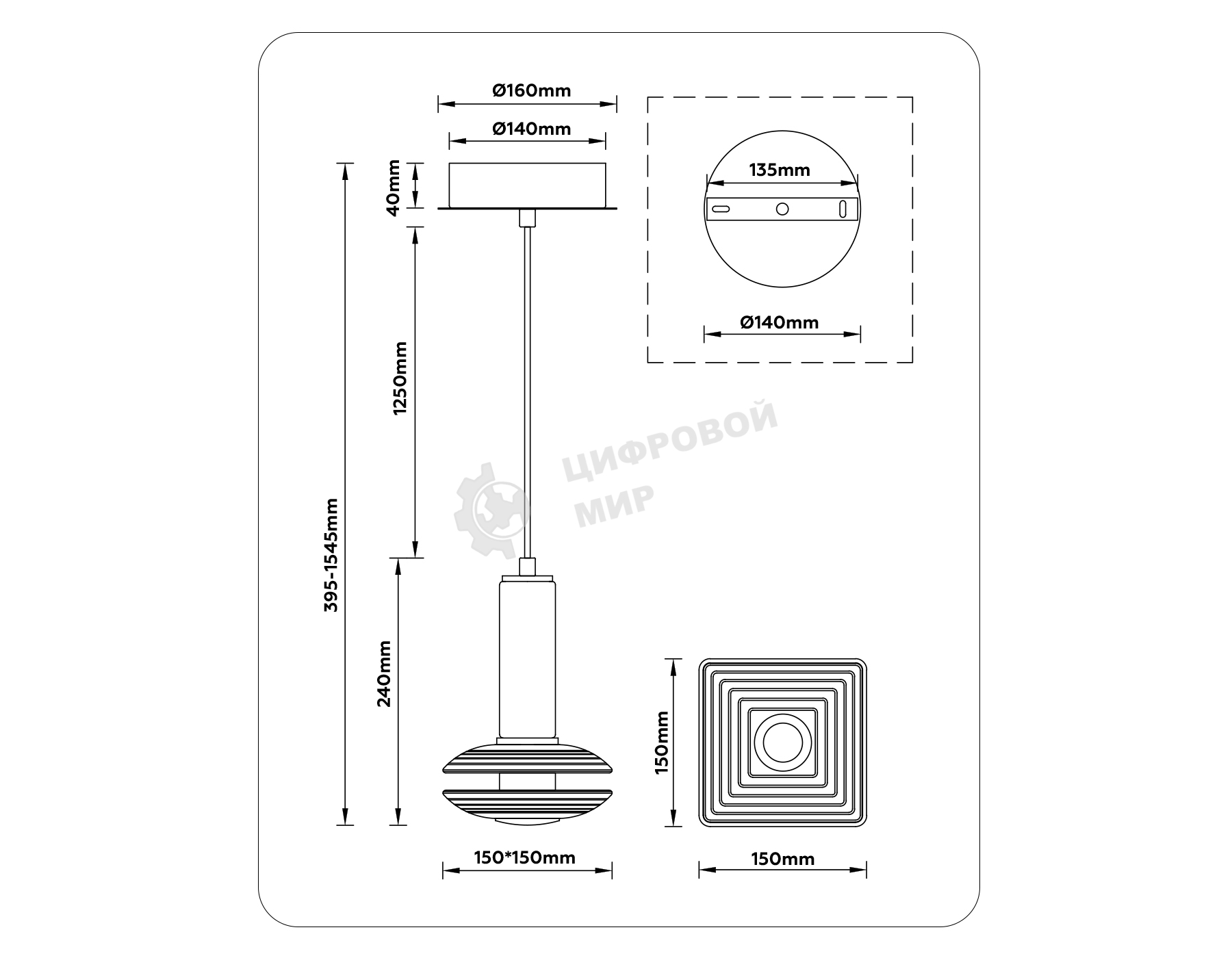 Подвесной светодиодный светильник Ambrella light LH31003 GR/SM серый/дымчатый 10W 3000K 150*150*240