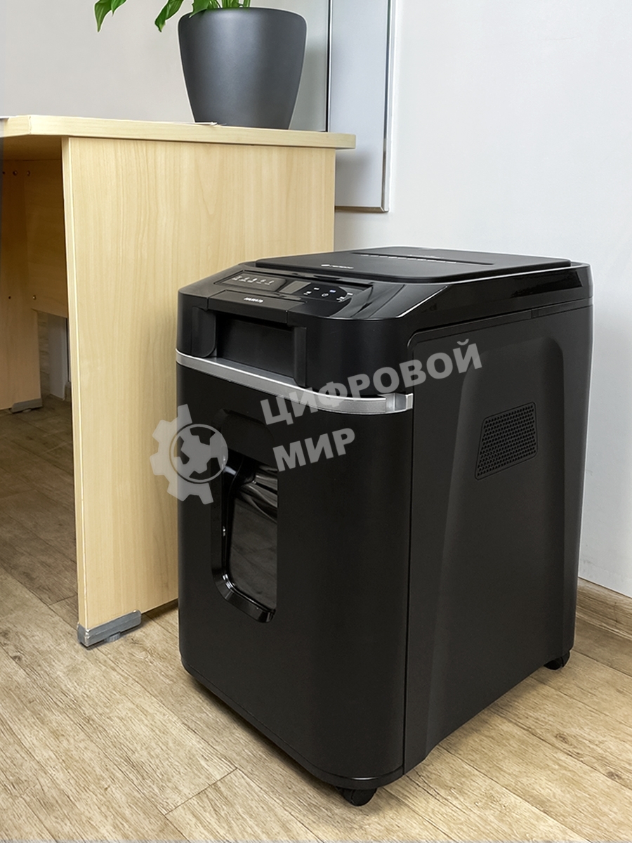 Шредер Heleos АП37-4 черный/серебристый с автоподачей (секр.P-4) фрагменты 220лист. 37лтр. скрепки скобы пл.карты