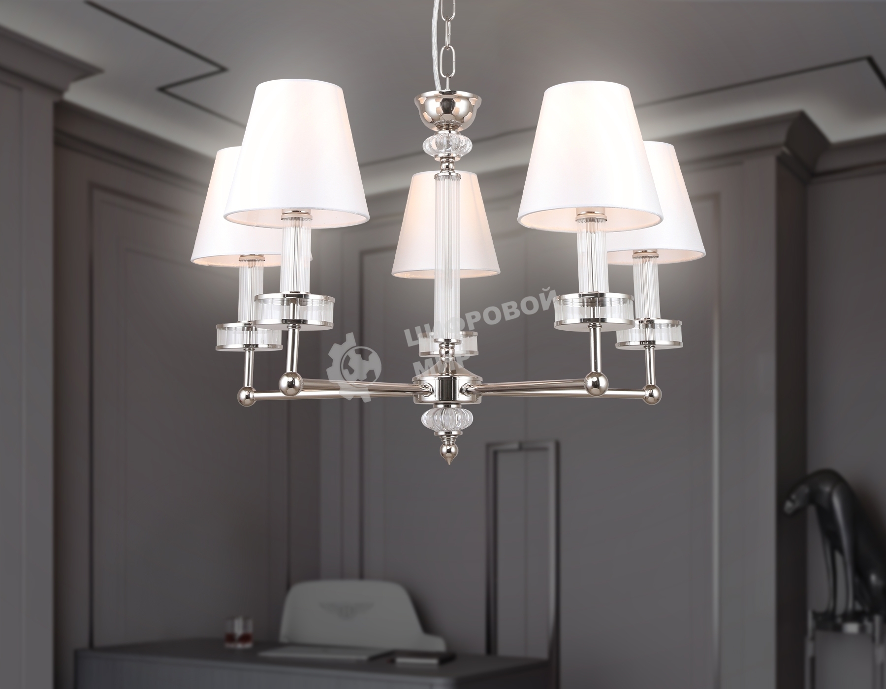 Люстра Ambrella light LH71001/5 BN/WH никель/белый E14*5 max 40W D670*1130