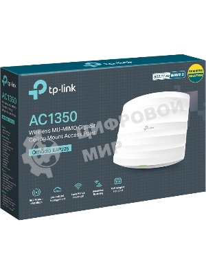 Точка доступа AC1350 Wireless MU-MIMO Gigabit Ceiling Mount Access Point, 450Mbps at 2.4GHz + 867Mbps at 5GHz, 802.11a/b/g/n/ac wave 2, Beamforming, Airtime Fairness, MU-MIMO, 802.3af Standard PoE and Passive PoE (Passive POE Adapter included), no more DC power supply, 1 10/100/1000Mbps hidden LAN port, Centralized Management, Captive Portal, Load Balance, Multi-SSID, WMM, Rogue AP Detection, internal omni-directional Antenna 2.4GHz: 3x4dBi, 5GHz: 2x5dBi