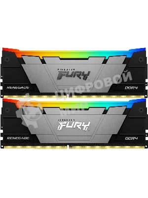 Оперативная память Kingston Fury Renegade, DDR4, 16Gb (2x8Gb), 3200MHz, CL16, DIMM, с радиаторами, RGB, черный