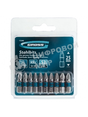 Набор бит Gross 11340 РZ2x25, сталь S2, 10 шт