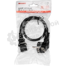 Шнур сетевой Rexant евровилка угловая - евроразъем С13, кабель 3x1,5 мм², длина 0,5 м., черный (PVC пакет)