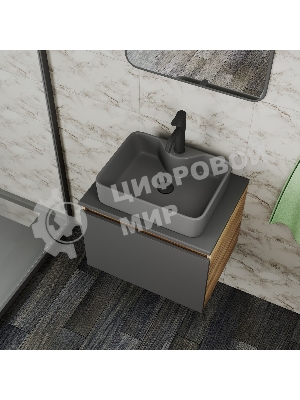 Комплект: тумба Bau Dream Blackwood графит 60, 1 ящик, раковина BAU Cerama 48х37, темно-серая, смеситель Hotel Dream, черный выпуск клик клак черный
