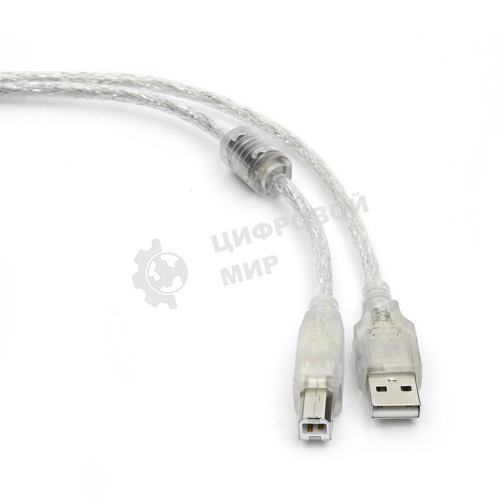Кабель USB2.0 Pro Cablexpert CCF-USB2-AMBM-TR-6, AM/BM, 1,8м, экран, феррит.кольца, прозрачный, пакет