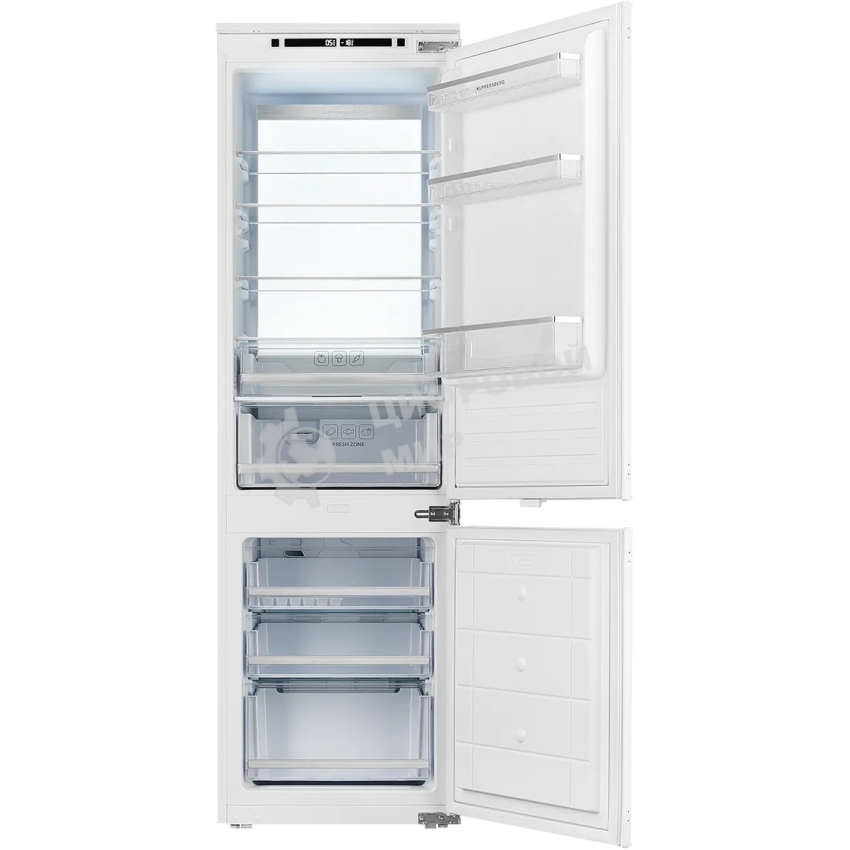 Встраиваемый холодильник Kuppersberg RBN 1760, High-Tech, объем 237 л, скользящий фасад, электронное управление, No Frost, антибактериальный пластик, звуковой сигнал при открытой дверце, перенавешиваемые двери, LED освещение, уровень шума 41 дБ, энергоэфф
