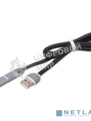 Кабель RITMIX Кабель 2в1 MicroUSB+Lightning 8pin-USB для синхронизации/зарядки, 1м черный (RCC-200)