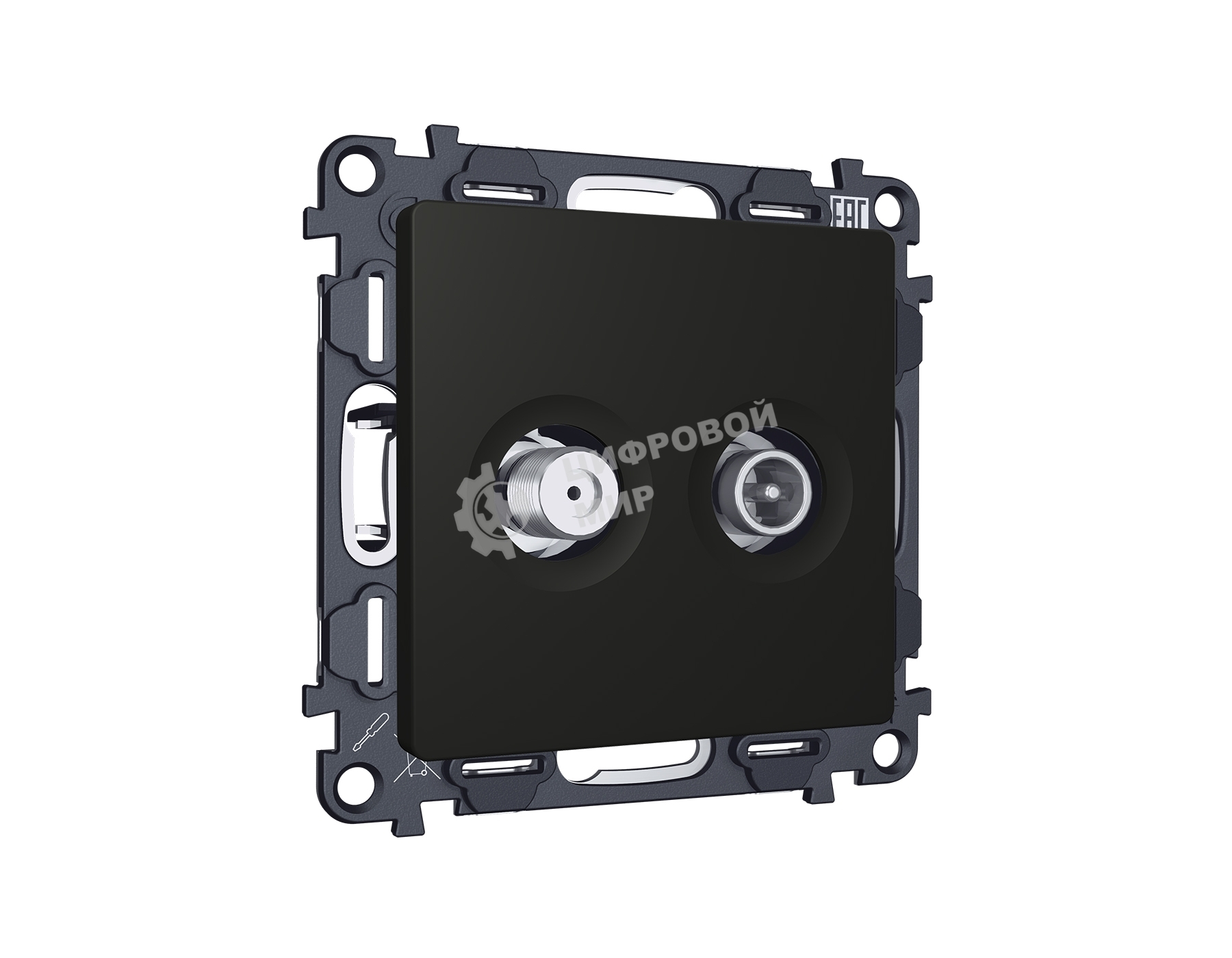 Комплект механизма розетки TV оконечной + SAT 5-862MHz 3.5dB/950-2150MHz 3.5dB ALFA Черный матовый QUANT (AP8133, VM217) MA813310