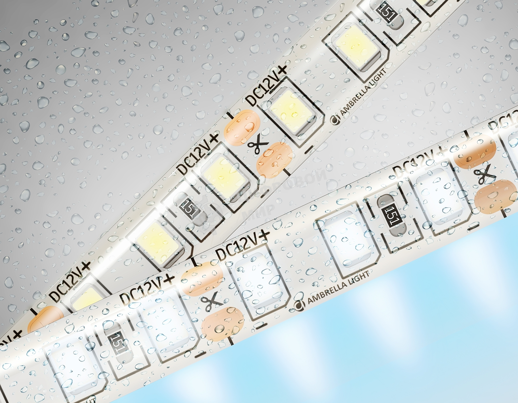 Светодиодная лента Ambrella light GS1203 2835 120Led/ 9.6W m/ 12V IP65 6500K/ 5000*8*2.27mm (2 конт.)