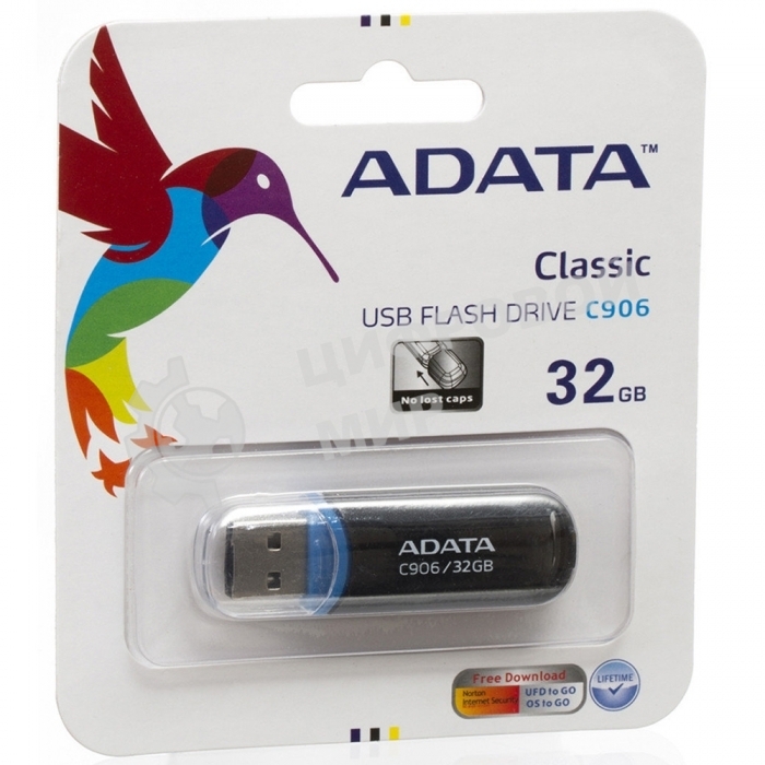 Флешка USB ADATA C906 (AC906-32G-RBK), 32Gb, USB 2.0, R/W 15/5, черный/синий