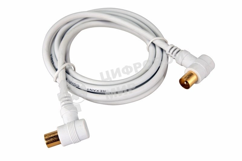 Шнур Rexant ТВ штекер - ТВ штекер, угловой, длина 1,5 м етра, белый