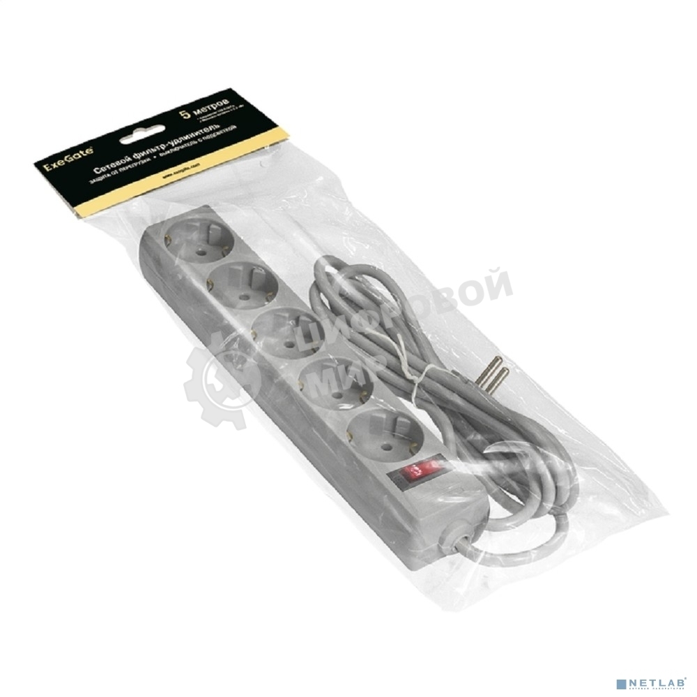 Сетевой фильтр Exegate SP-5-5G (5 розеток, 5 м, евровилка, серый)