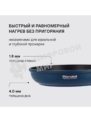 Сковорода Rondell Del mar RDA-1847 круглая 24 см, покрытие: Xylan Plus ручка съемная (без крышки) синий