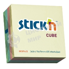 Блок самоклеящийся бумажный Stick`n 21013 76x76 мм, 400 листов, 70 г/м2, пастель, 4 цвета в упаковке