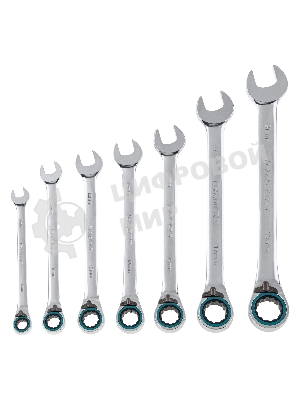 Набор ключей комбинированных с трещоткой Gross 8 - 19 мм, 7 шт., реверсивные, CrV