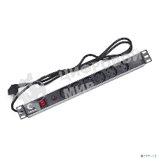 Блок силовых розеток Cabeus, Shuko х 6, вход Schuko, для шкафов, шнур 2 м, 50х490х50 мм (ВхШхГ), 16А, выключатель, фильтр защиты от напряжения, черный