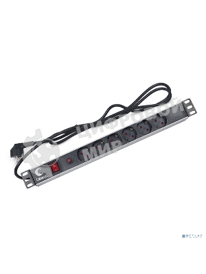 Блок силовых розеток Cabeus, Shuko х 6, вход Schuko, для шкафов, шнур 2 м, 50х490х50 мм (ВхШхГ), 16А, выключатель, фильтр защиты от напряжения, черный