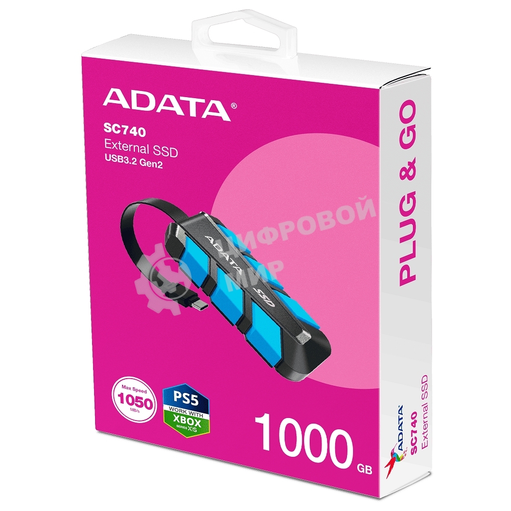 Внешний SSD ADATA SC740, 1TB, USB 3.2 Gen 2 Type-C, R/W 1050/1000, синий