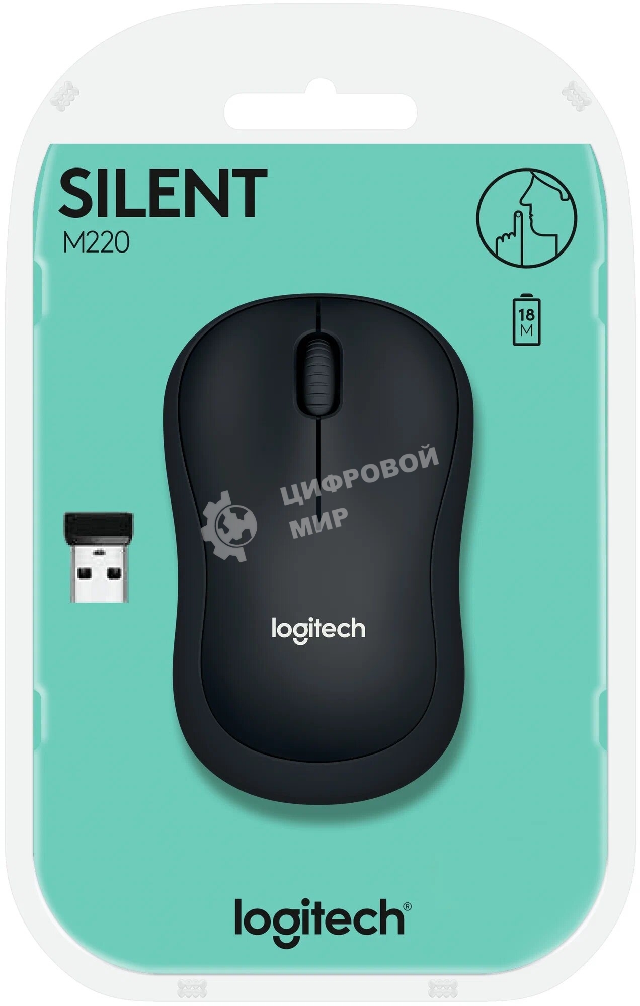 Мышь беспроводная Logitech M220 SILENT черный/серый, 1000 dpi, радиоканал, USB, кнопки - 3