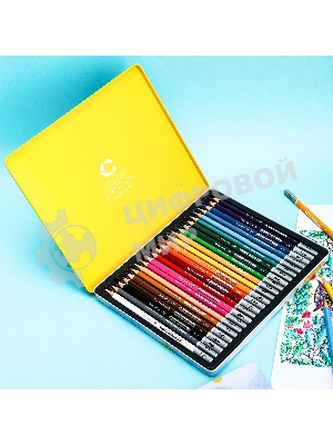 Карандаши цветные Deli EC00225 Color Emotion, трехгранный профиль, липа, 24 цвета, металлическая коробка (24шт)
