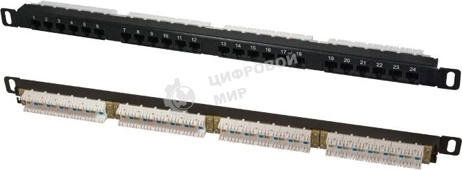 Патч-панель высокой плотности 19', 24хRJ-45, UTP, Cat.5e, 0,5U