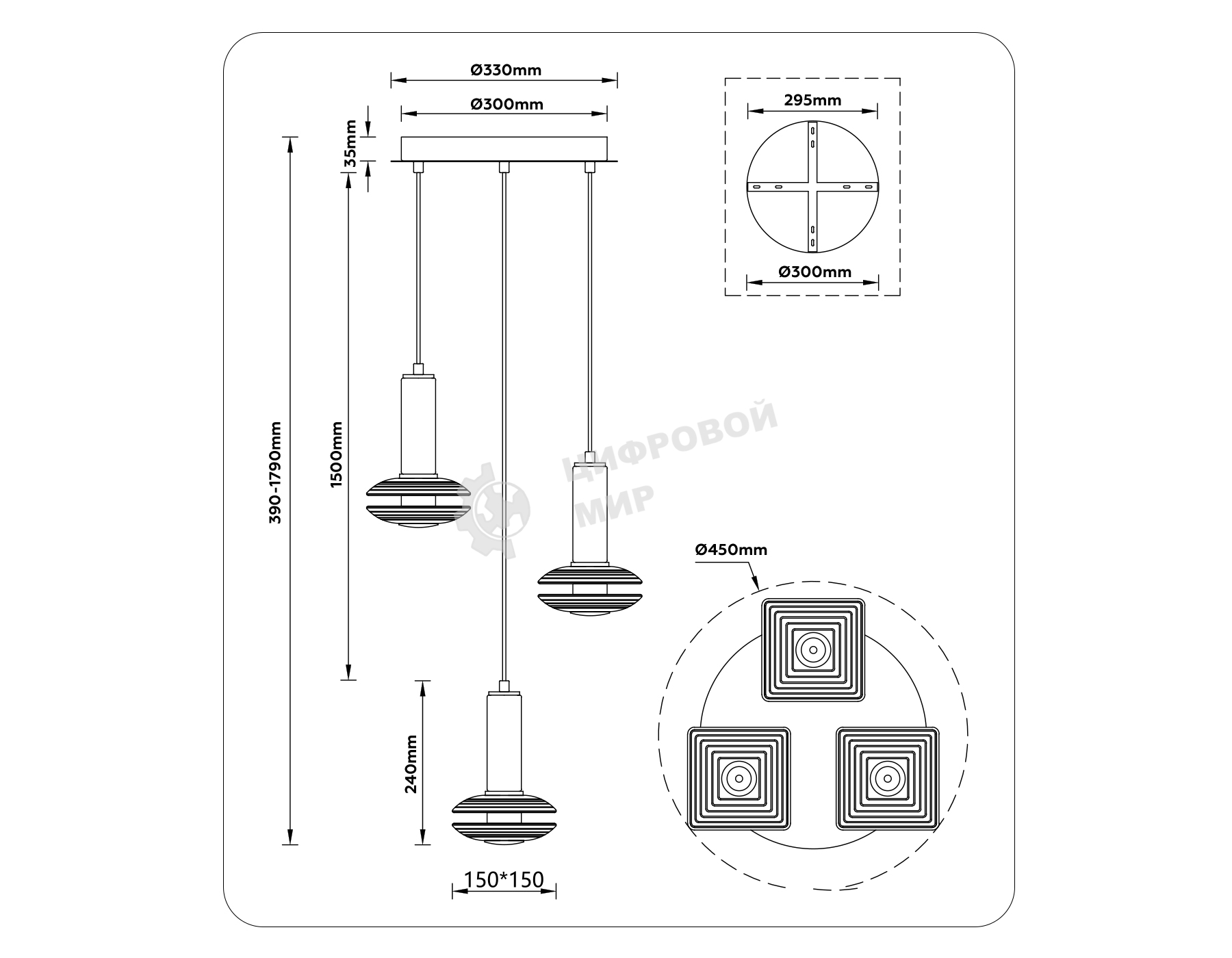 Подвесной светодиодный светильник Ambrella light LH31011/3 BS/TI латунь/янтарь 35W 3000K D450*1790