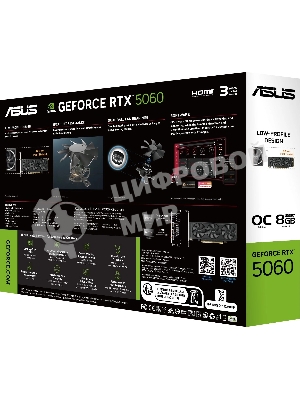 Видеокарта Asus GeForce RTX 5060 LP BRK, NVIDIA RTX 5060, 8Gb, GDDR7, 128 bit, PCI-E 5.0, HDMIx2, DPx1, HDCP, 2580 MHz