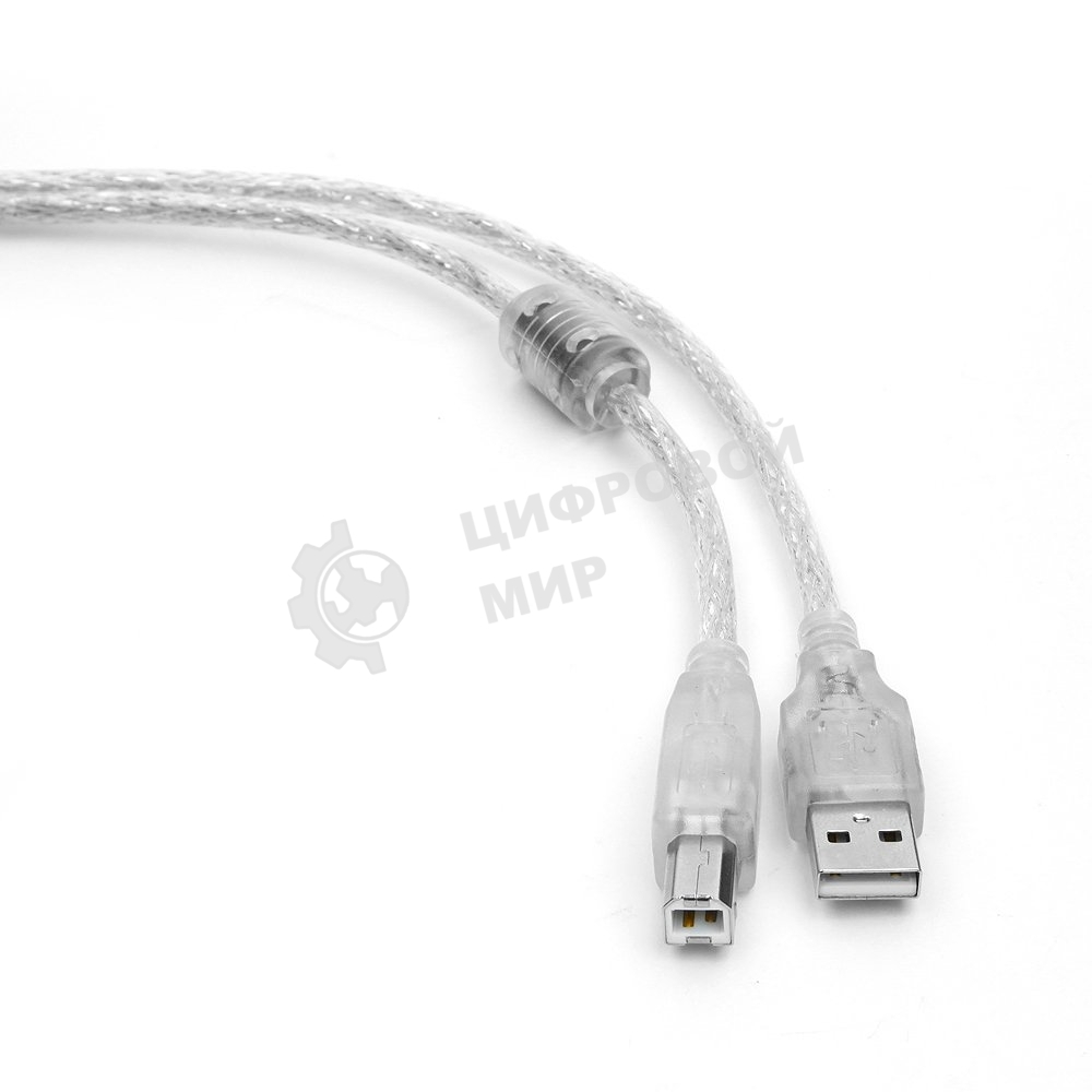 Кабель USB2.0 Cablexpert CCF-USB2-AMBM-TR-15, AM/BM, медь, двойн.экран, фер.кольцо, Pro, 4.5м, прозрач, пакет