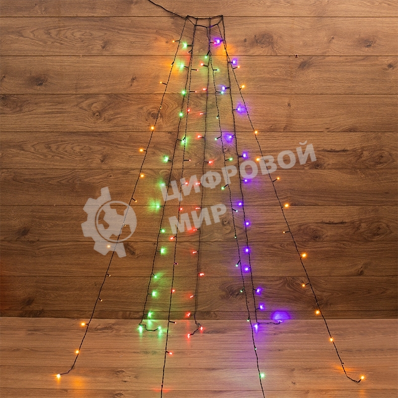 Елочная гирлянда с кольцом Neon-night 7 нитей по 1,5 метра, цвет диодов мультиколор, не соединяется