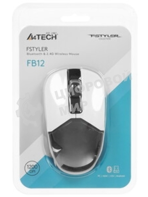 Мышь беспроводная A4Tech Fstyler FB12 белый, 1200 dpi, радиоканал, Bluetooth, USB, кнопки - 3