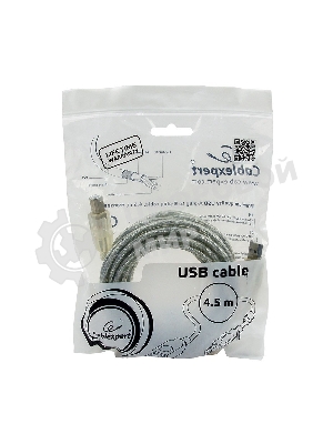 Кабель USB2.0 Cablexpert CCF-USB2-AMBM-TR-15, AM/BM, медь, двойн.экран, фер.кольцо, Pro, 4.5м, прозрач, пакет