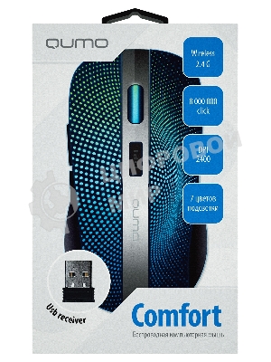 Мышь беспроводная Qumo Comfort M18 черный, 2400 dpi, радиоканал, USB, кнопки - 6