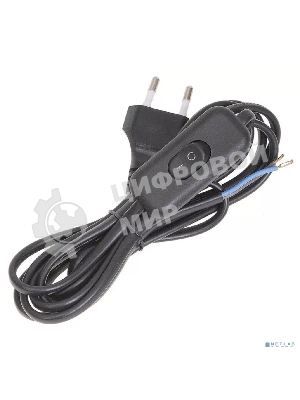 Шнур УШ-1КВ опрессованный с вилкой со встроенным выключателем 2х0,75/2метра, черный IEK