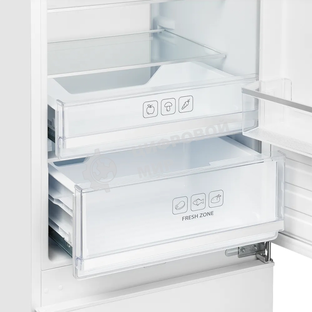 Встраиваемый холодильник Kuppersberg RBN 1760, High-Tech, объем 237 л, скользящий фасад, электронное управление, No Frost, антибактериальный пластик, звуковой сигнал при открытой дверце, перенавешиваемые двери, LED освещение, уровень шума 41 дБ, энергоэфф