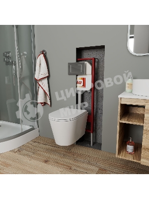 Комплект BAU 6 в 1: рамная инсталляция BAU NEO 45, унитаз подвесной безободковый торнадо обратного потока Bau Nimb Hurricane-2, быстросъемное тонкое сиденье дюропласт микролифт, клавиша BAU Stil хром